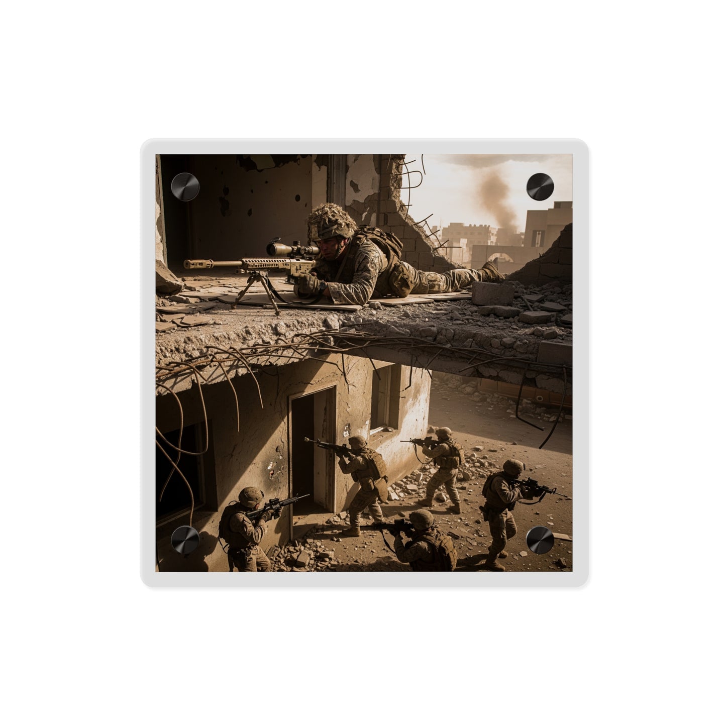 Acrylic Wall Art Panel - Marine Sniper Providing Overwatch for Breach Team