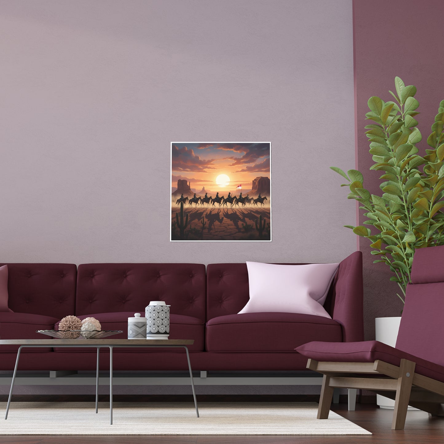 Indoor and Outdoor Silk Posters - 10th Cavalry on Patrol in the sunset w 10th Cav Guidon