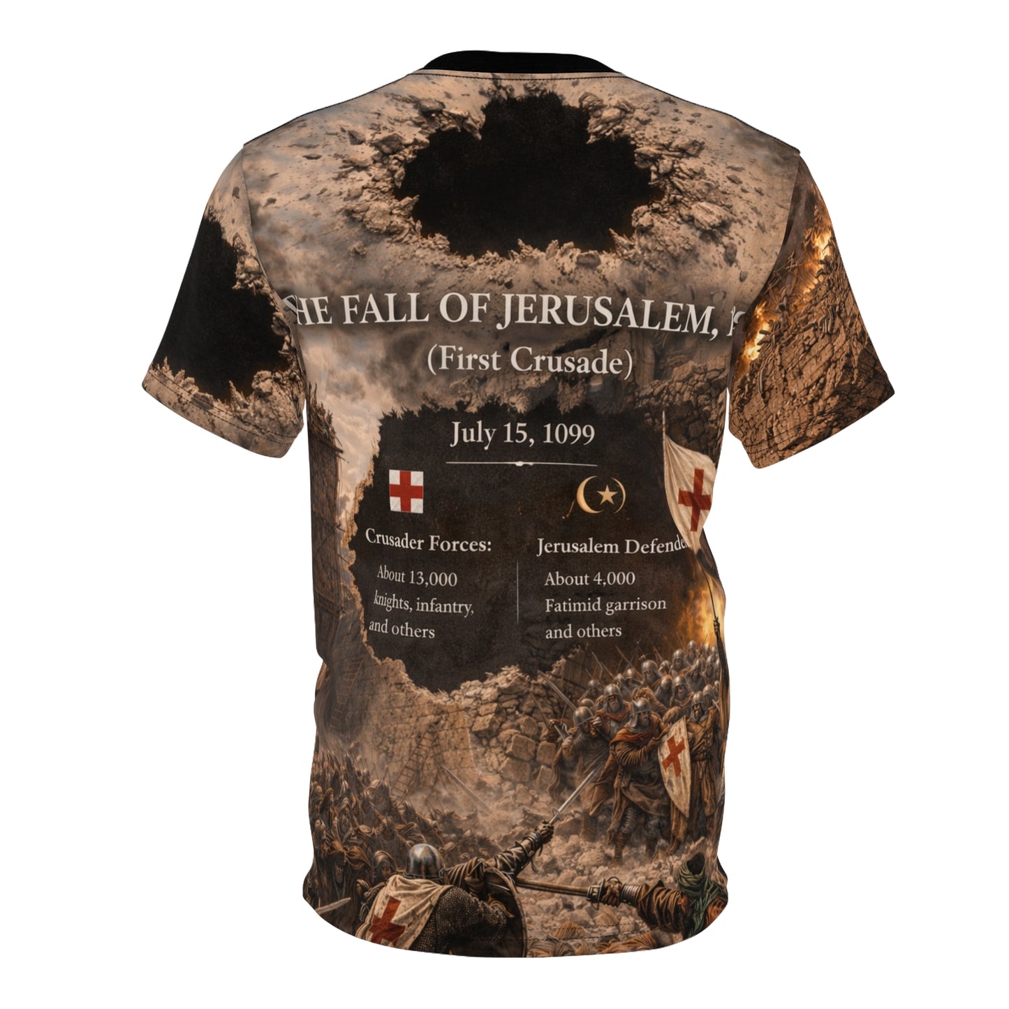 All-Over Print Tee — "The Fall of Jerusalem 1099" First Crusade Design