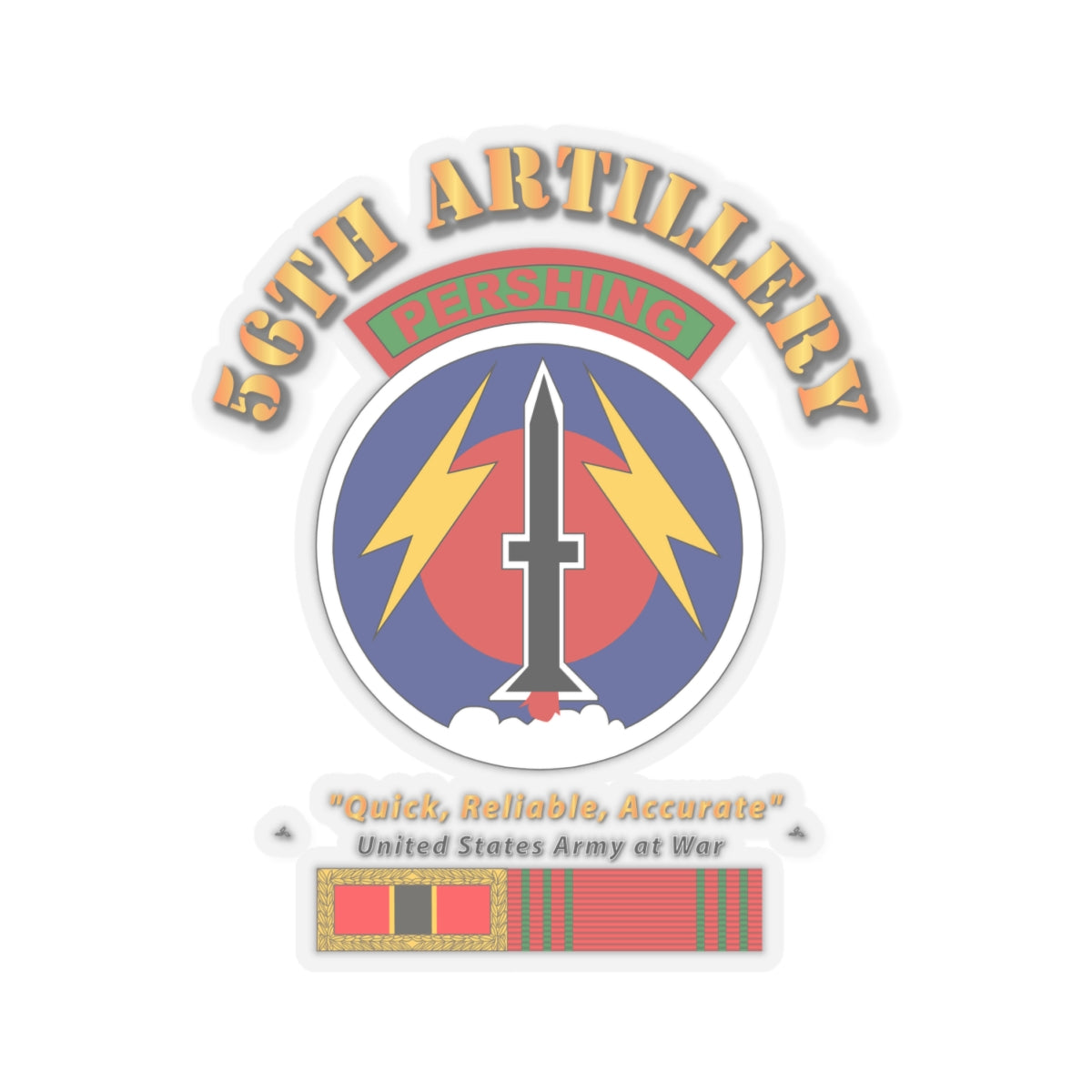 Kiss-Cut Stickers - 56th Artillery - Pershing w Svc Medals