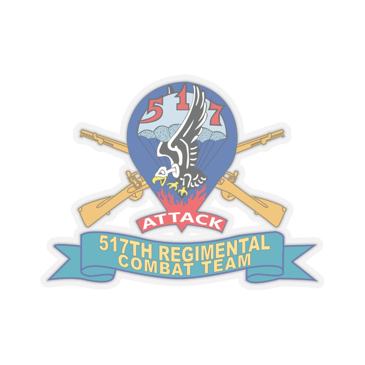 Kiss-Cut Stickers - 517th Regimental Combat Team (RCT) - Infantry w Br - Ribbon X 300