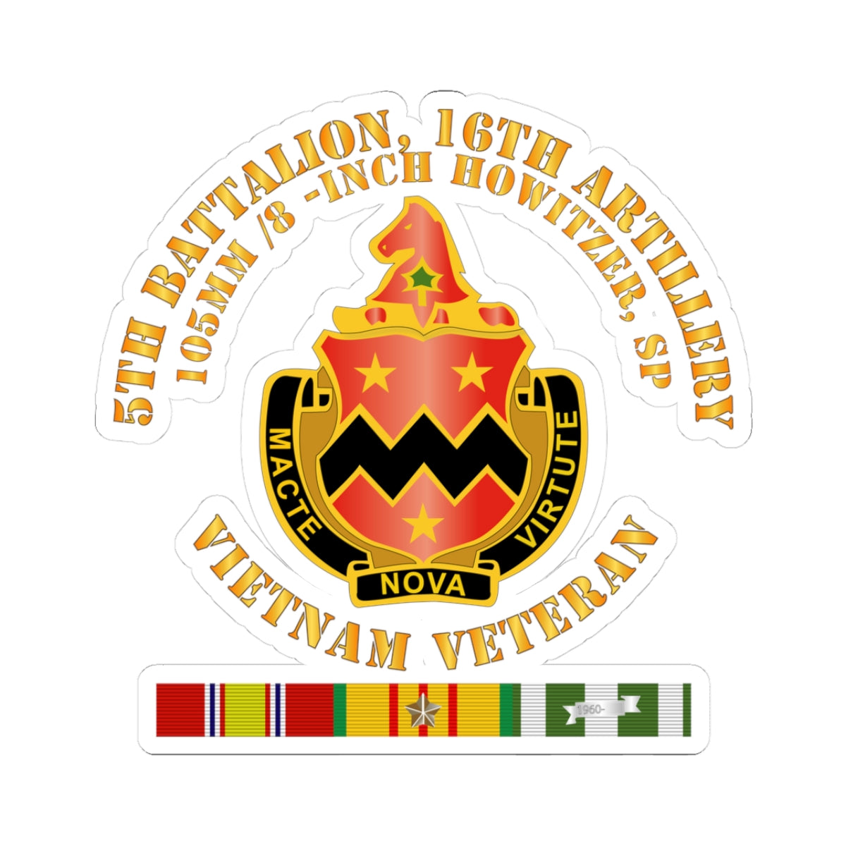 Kiss-Cut Stickers - 5th Battalion, 16th Artillery w SVC Ribbon V2