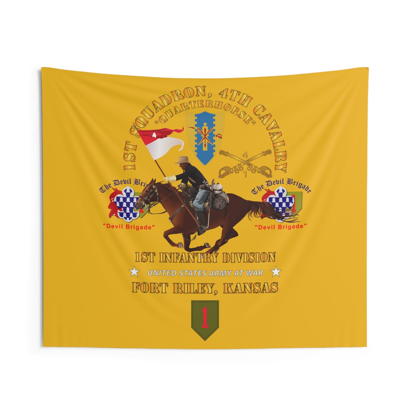 Indoor Wall Tapestry - Army - 1st Squadron, 4th Cavalry - 1st Inf Div - Devil Bde - Ft Riley, KS w Rider X 300