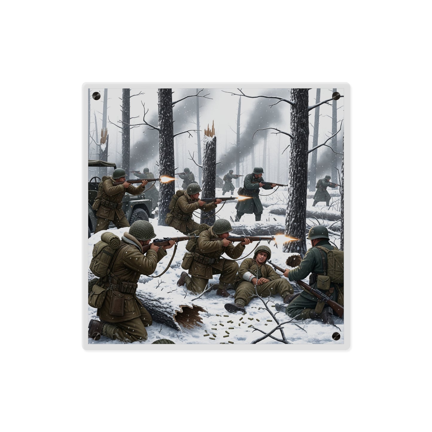 Acrylic Wall Art Panel - 101st Airborne Division fighting the German Army at the Battle of Bastogne