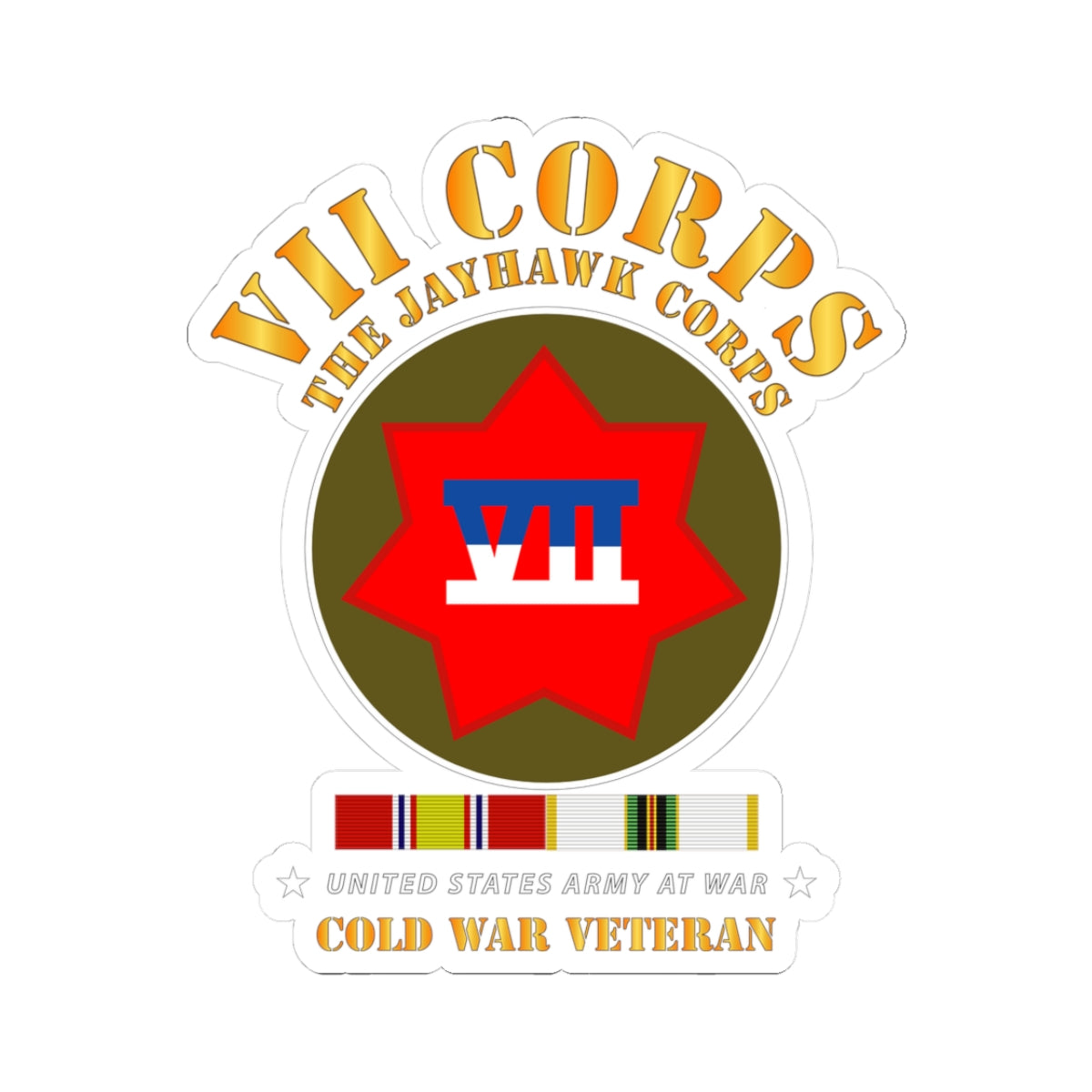 Kiss-Cut Stickers - VII Corps - The Jayhawk Corps - SSI w COLD WAR SVC X 300
