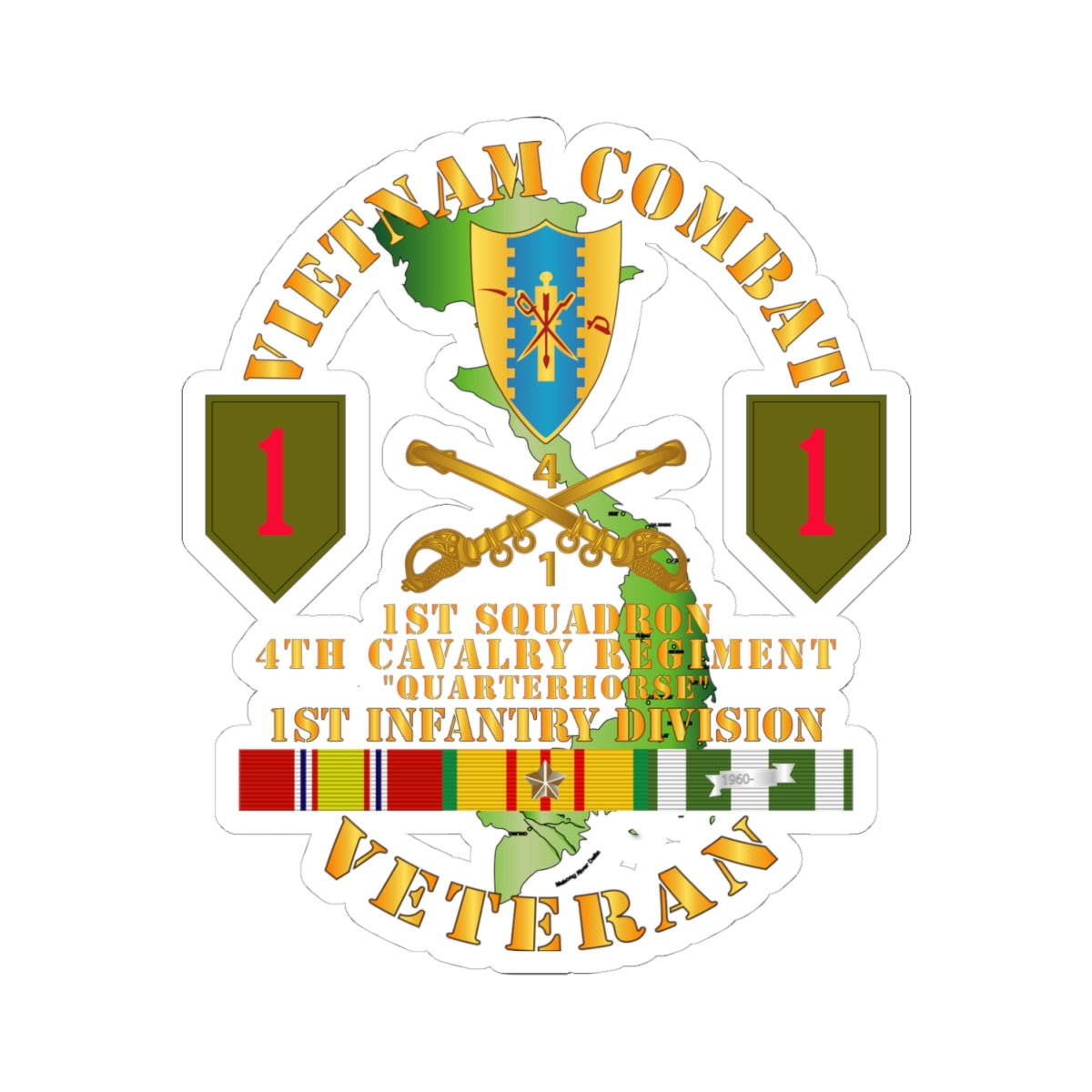 Kiss-Cut Stickers - Vietnam Combat Infantry Vet - 1st Squadron 4th Cav - 1st Inf Div SSI