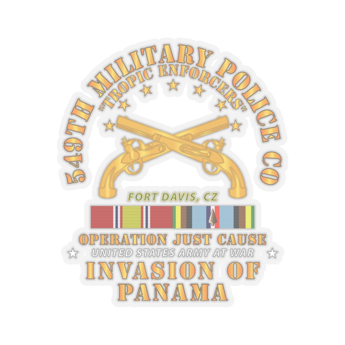Kiss-Cut Stickers - Just Cause - 549th Military Police Co - Ft Davis, CZ w Svc Ribbons