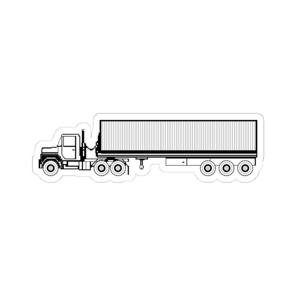 Kiss-Cut Stickers - Vehicle - M915 Tractor with M872 - 40 Ft Container - Side - BW X 300