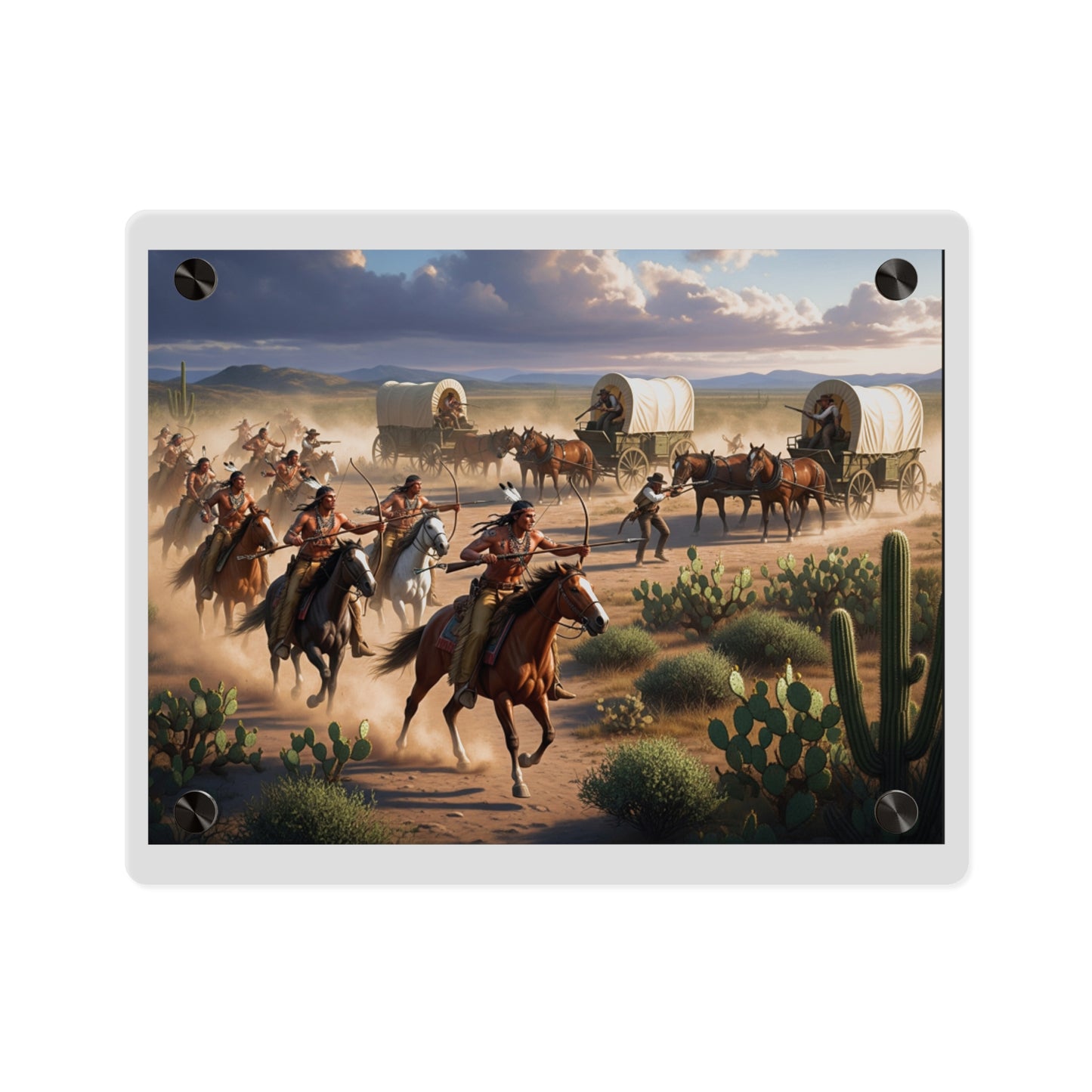 Acrylic Wall Art Panel - Apache Indians attacking a wagon train