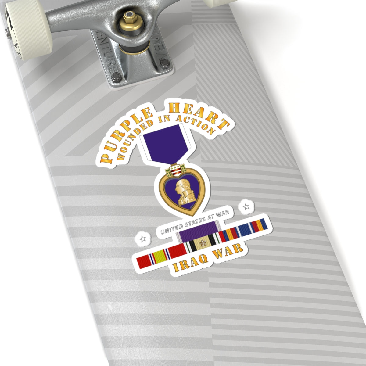 Kiss-Cut Stickers - Purple Heart - WIA w IRAQ SVC w Purple Heart Ribbon