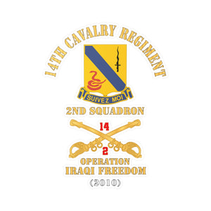 Kiss-Cut Vinyl Decals - Army - 14th Cavalry Regiment w Cav Br - 2nd Squadron - Operation Iraqi Freedom - 2010 - Red Txt X 300