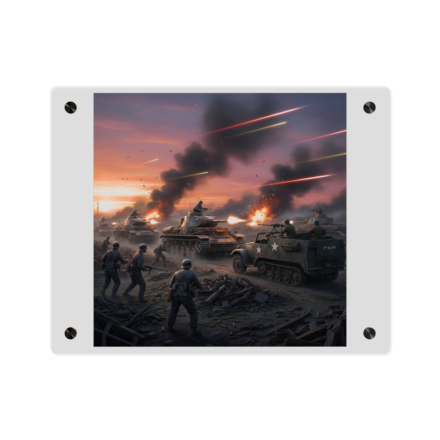 Acrylic Wall Art Panel - M3A1 Half-track 9th Armor Division vs German Armor