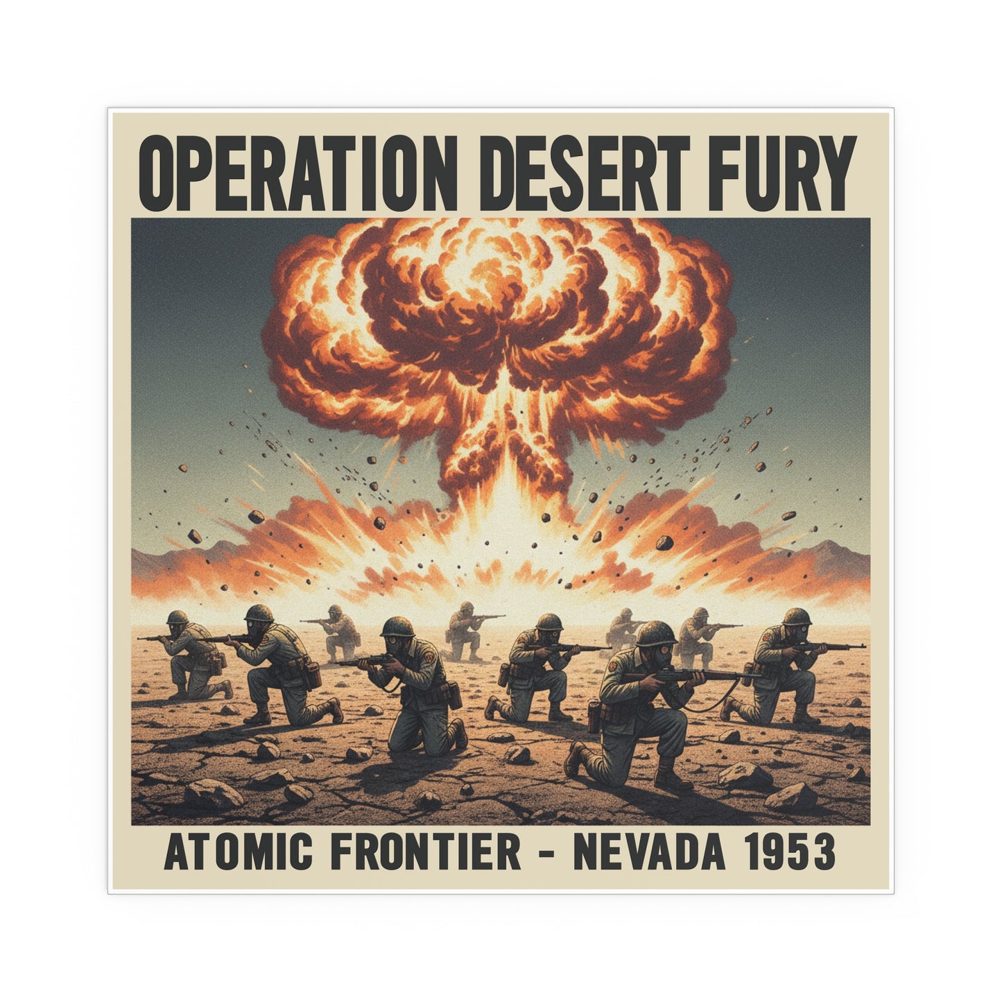 Indoor and Outdoor Silk Posters - Atomic Testing in Nevada Desert Operation Fury