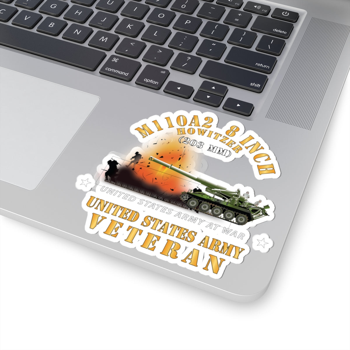 Kiss-Cut Stickers - M110A2 - 8 Inch 203mm Howitzer - US Army Veteran w Fire At War X 300