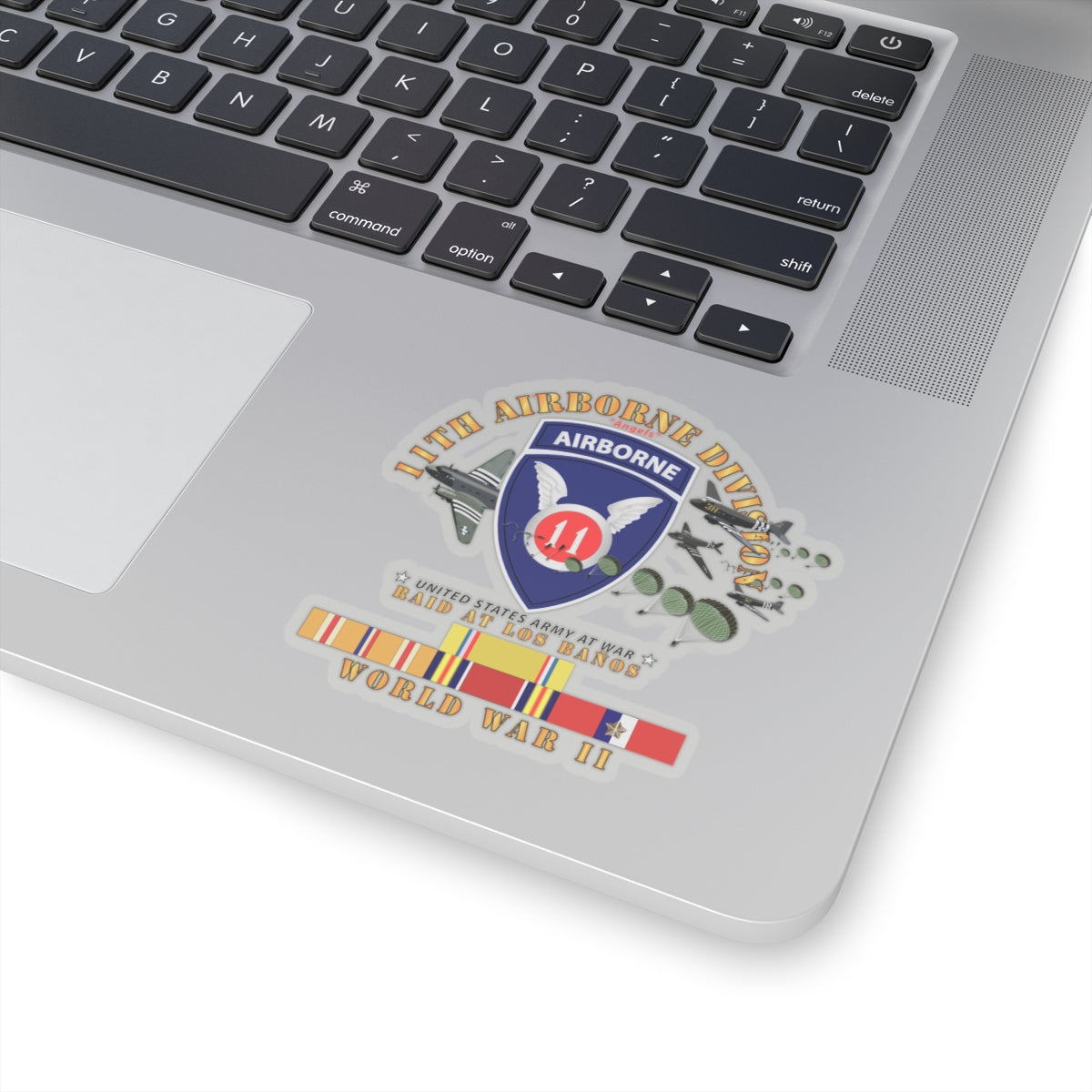 Kiss-Cut Stickers - 11th Airborne Division - Raid at Los Baños W Jumpers - WWII w PAC SVC