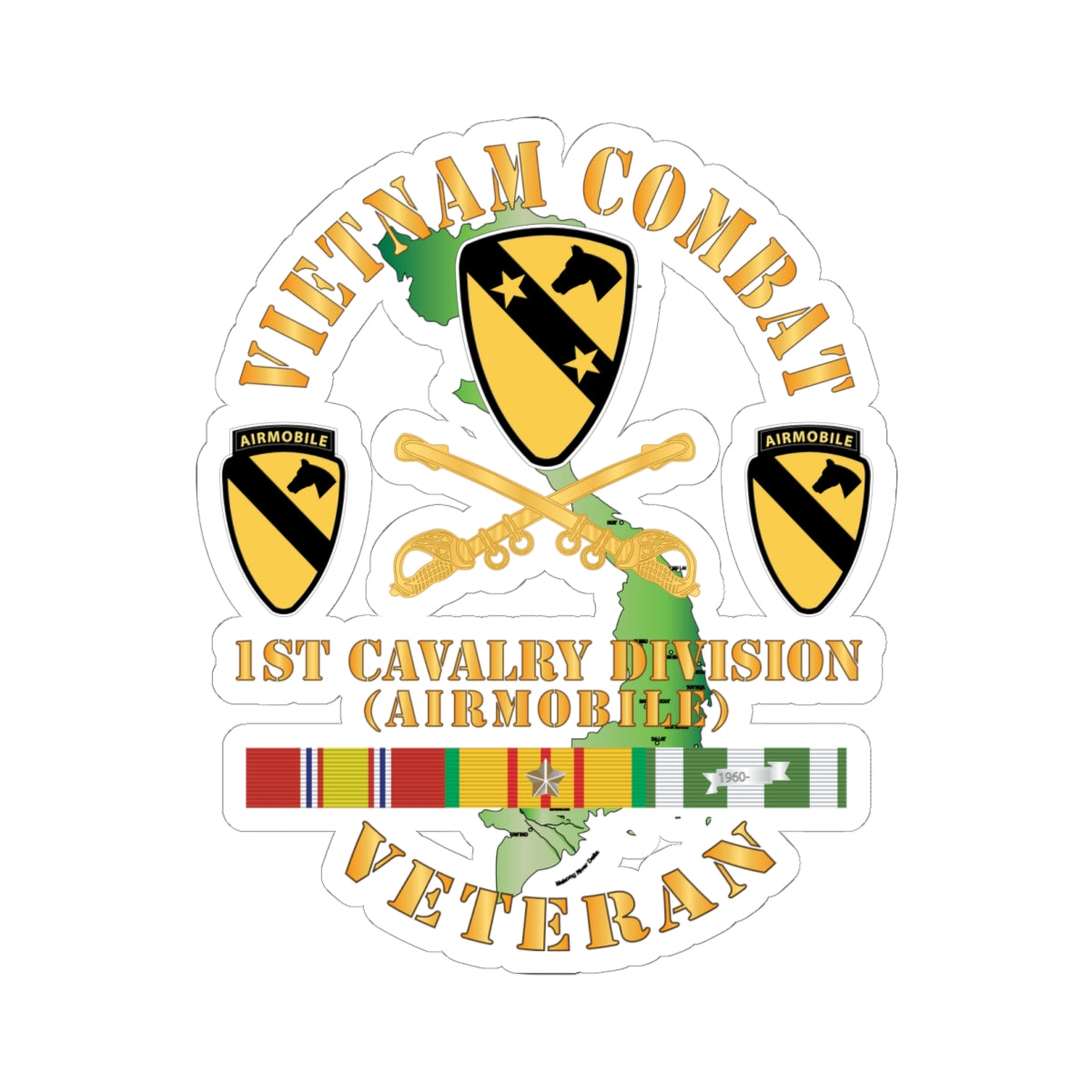 Kiss-Cut Stickers - Vietnam Combat Veteran w 1st Cav DUI
