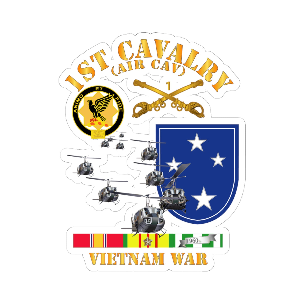 Kiss-Cut Stickers - 1st Cavalry (Air Cav) - 23rd Infantry Division w SVC