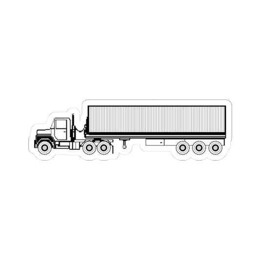 Kiss-Cut Stickers - Vehicle - M915 Tractor with M872 - 40 Ft Container - Side - BW X 300