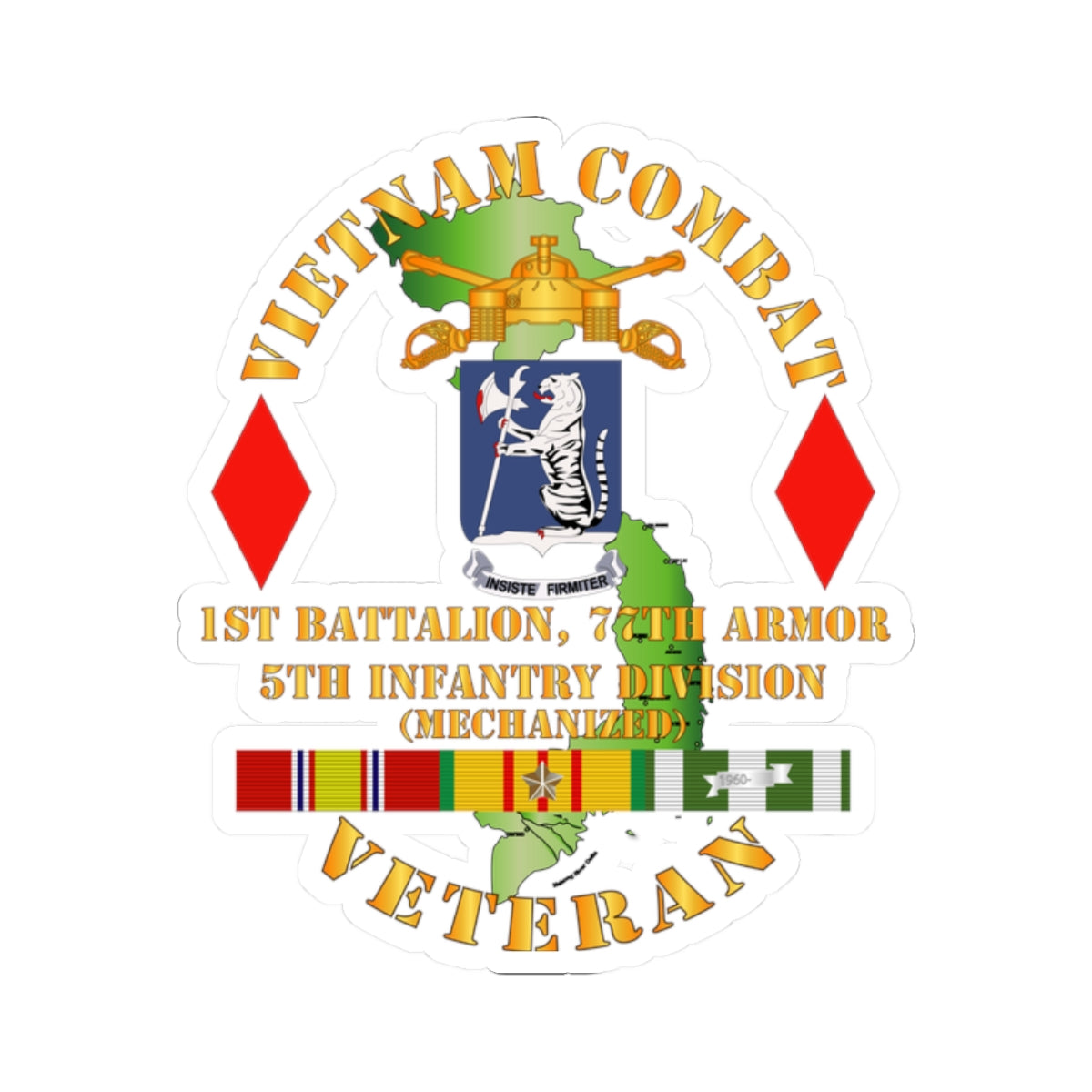 Kiss-Cut Stickers - Vietnam Combat Vet - 1st Bn 77th Armor - 5th Inf Div SSI