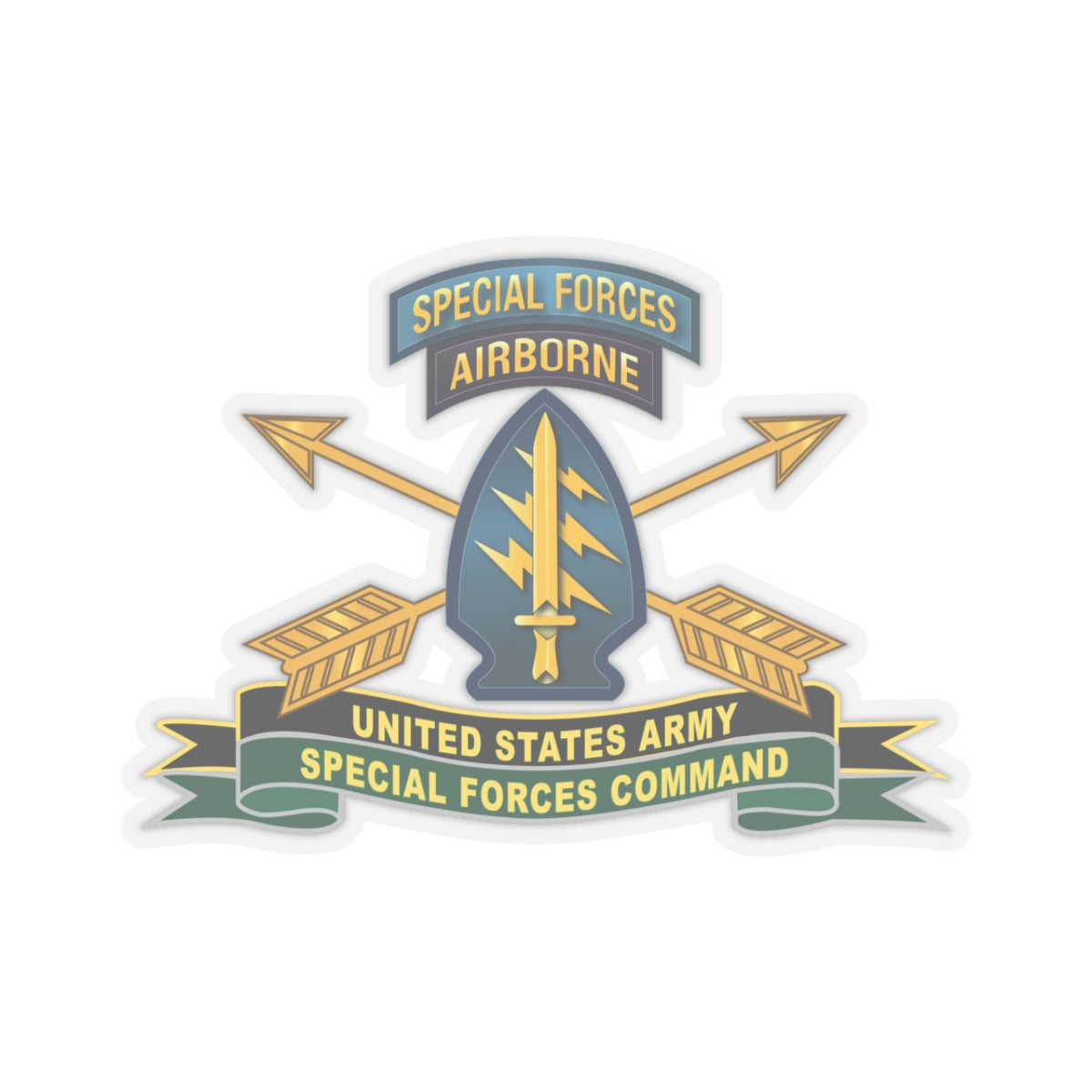 Kiss-Cut Stickers - US Army Special Forces Command - SSI w Br - Ribbon X 300