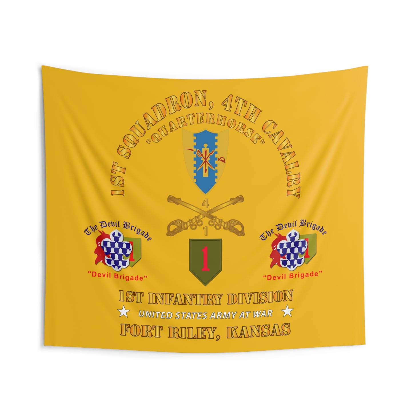 Indoor Wall Tapestry - Army - 1st Squadron, 4th Cavalry - 1st Inf Div - Devil Bde - Ft Riley, KS X 300