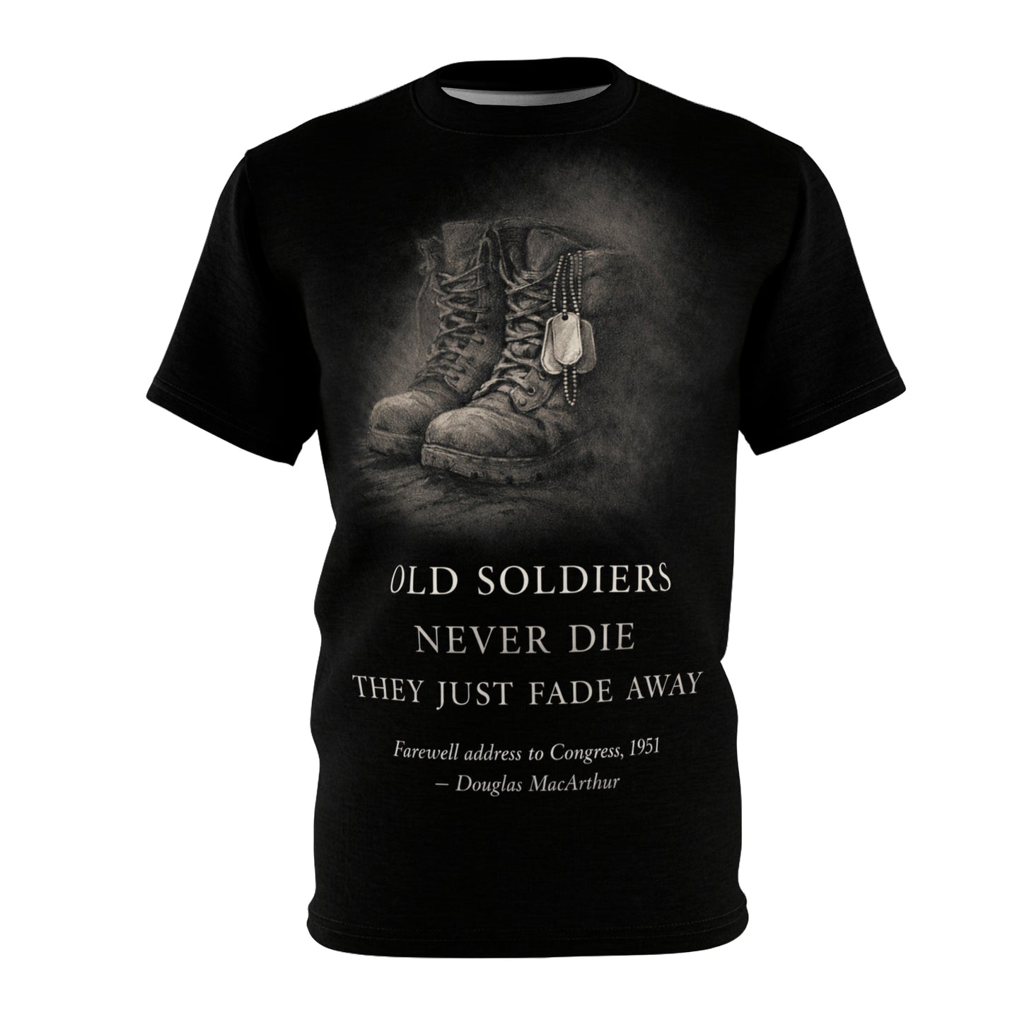 Veterans Tribute All-Over Print Tee — "Old Soldiers Never Die"