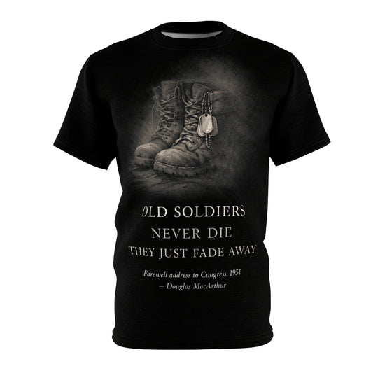 Veterans Tribute All-Over Print Tee — "Old Soldiers Never Die"