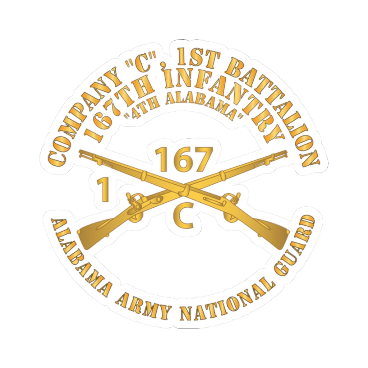 Kiss-Cut Stickers - Company C, 1st Bn, 167th Infantry - 4th Alabama - ALARNG - Inf Branch X 300