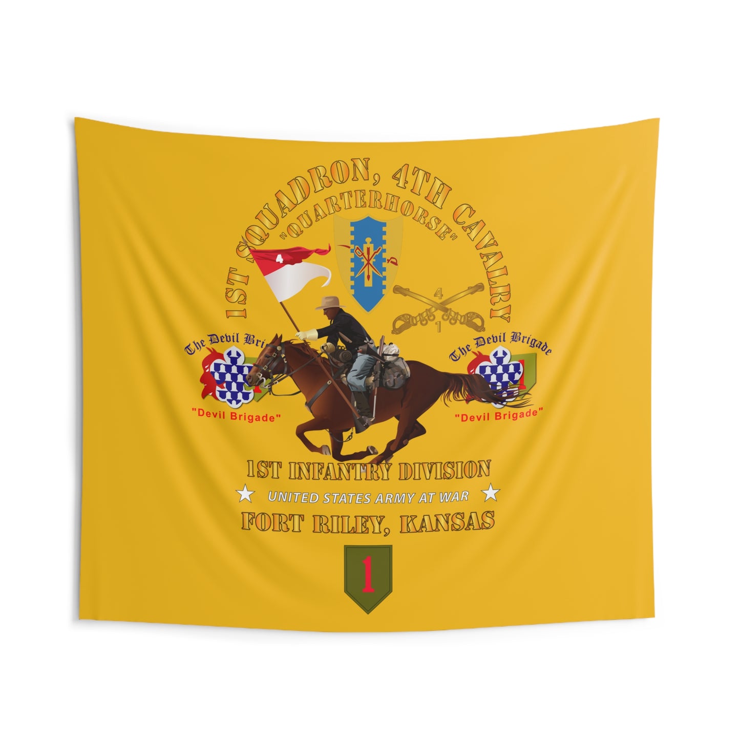 Indoor Wall Tapestry - Army - 1st Squadron, 4th Cavalry - 1st Inf Div - Devil Bde - Ft Riley, KS w Rider X 300