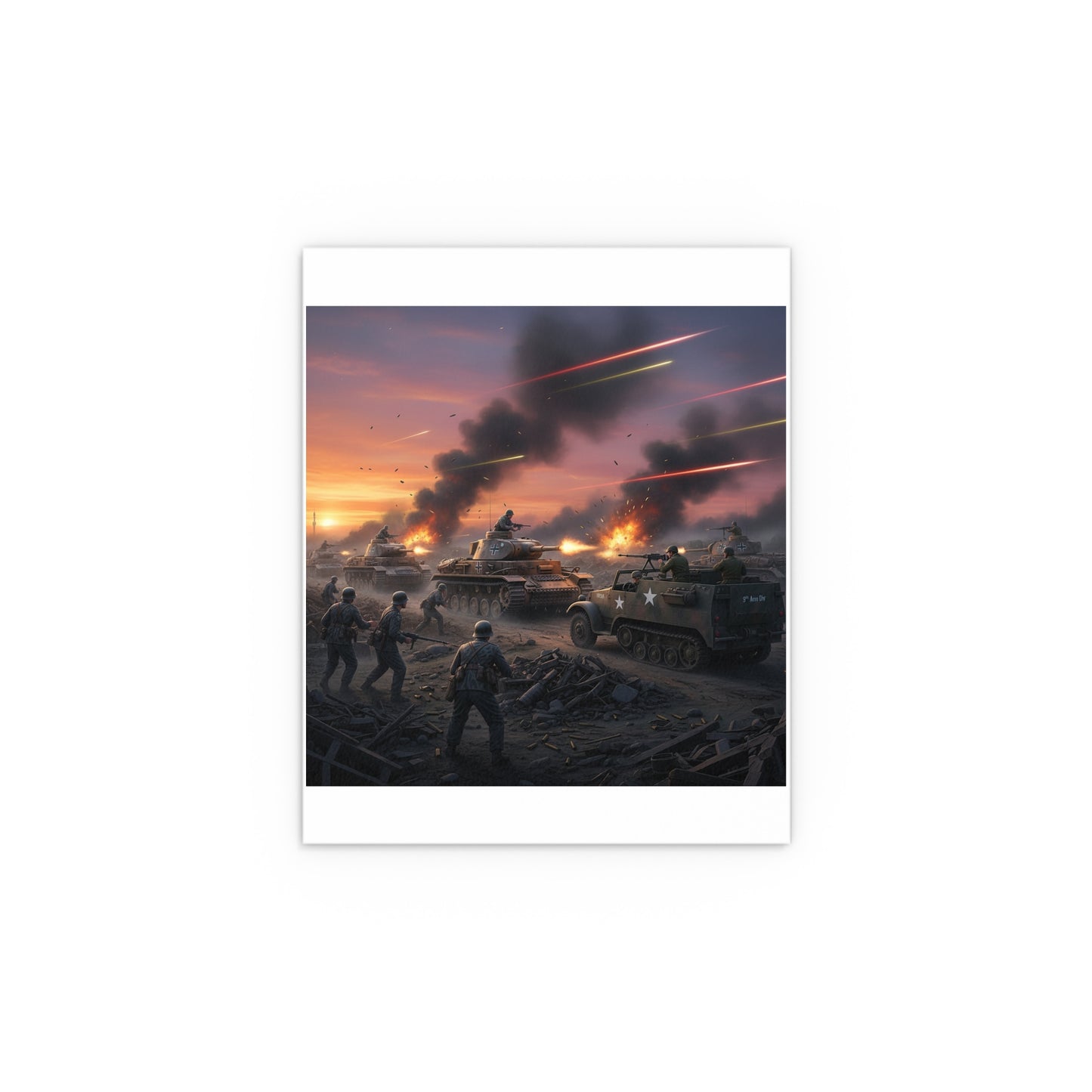 Indoor and Outdoor Silk Posters - M3A1 Half-track 9th Armor Division vs German Armor