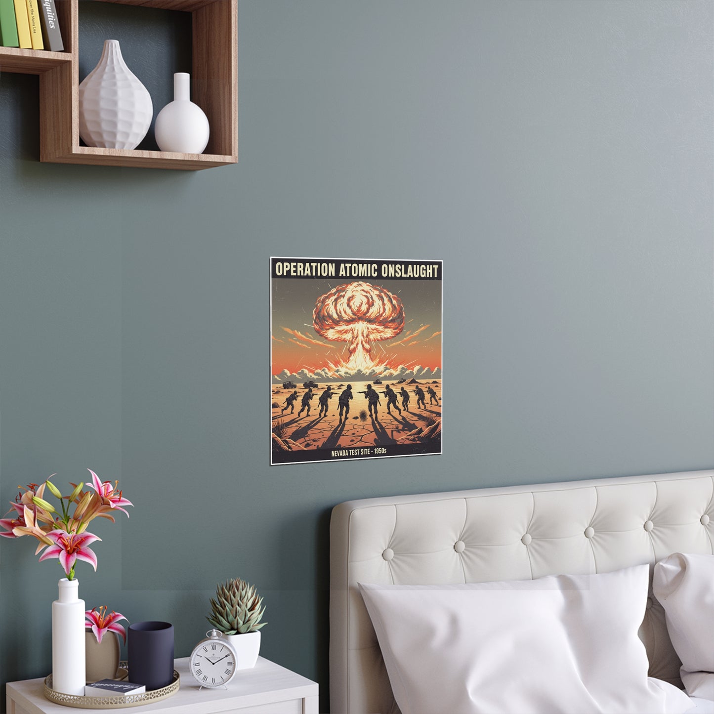 Indoor and Outdoor Silk Posters - Atomic Testing in Nevada Desert Operation Fury - Toward the attack