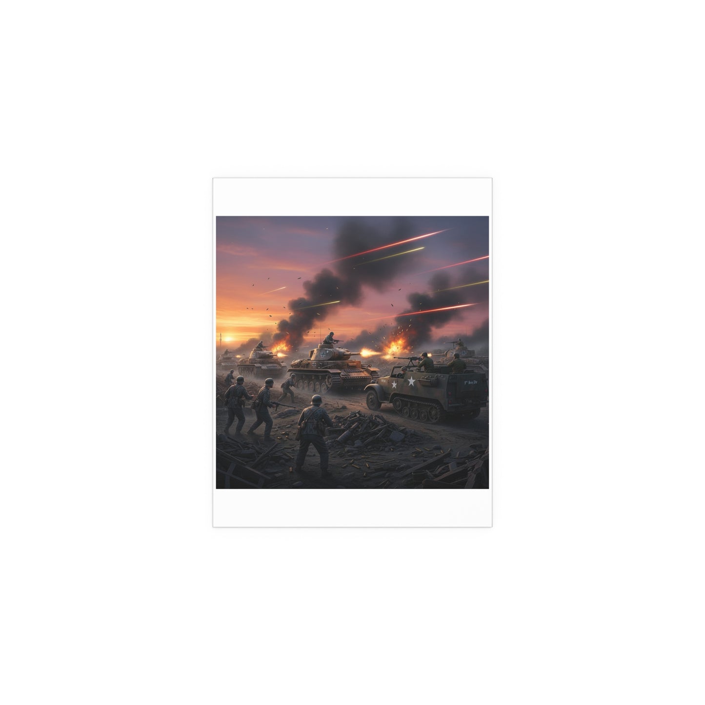 Indoor and Outdoor Silk Posters - M3A1 Half-track 9th Armor Division vs German Armor