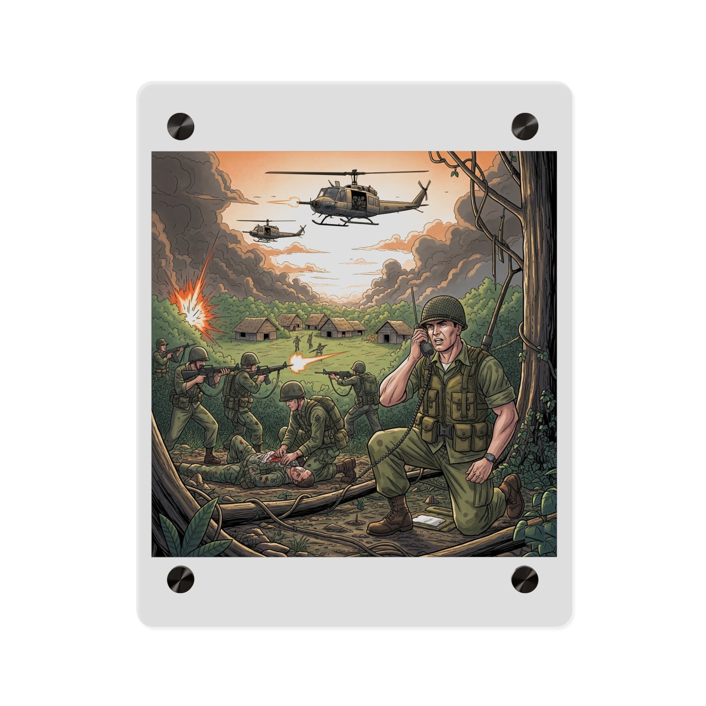 Acrylic Wall Art Panel - Vietnam Patrol Fire Fight Requesting Medevac
