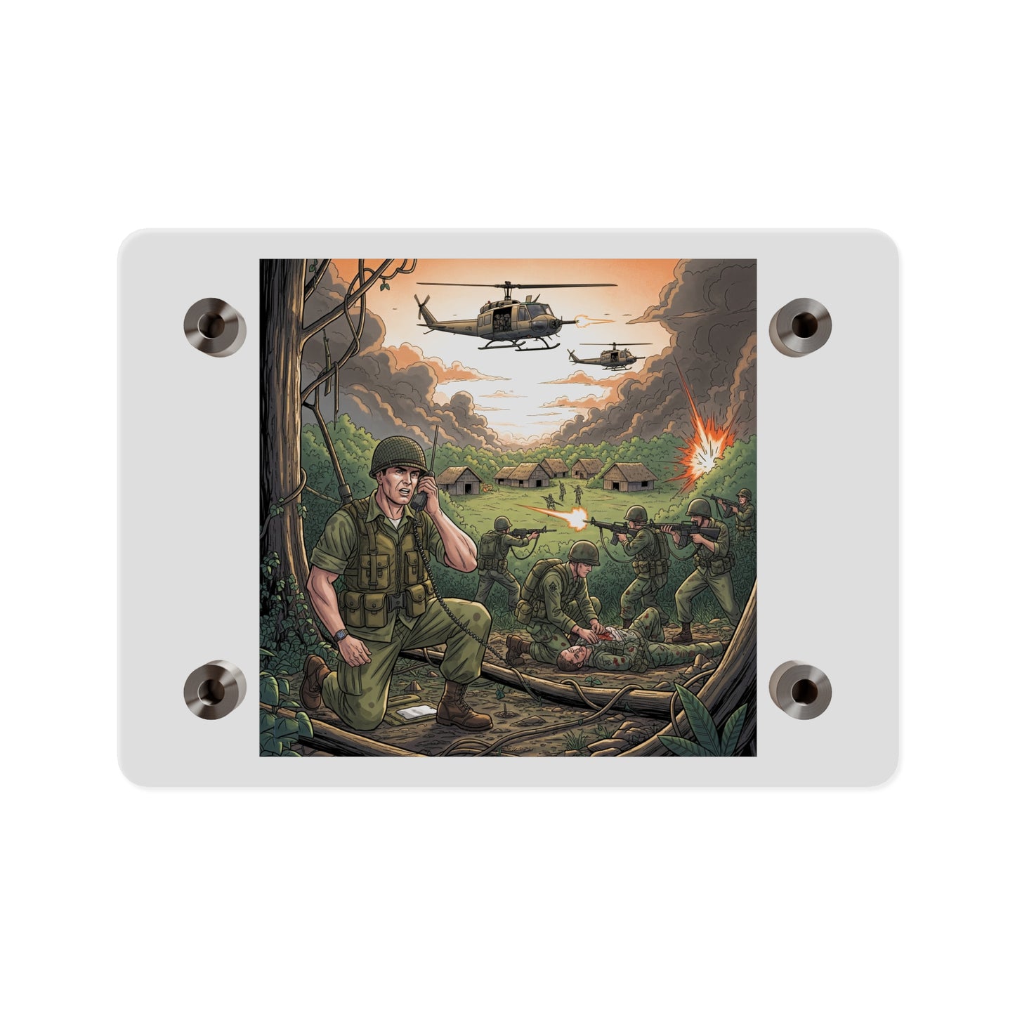 Acrylic Wall Art Panel - Vietnam Patrol Fire Fight Requesting Medevac