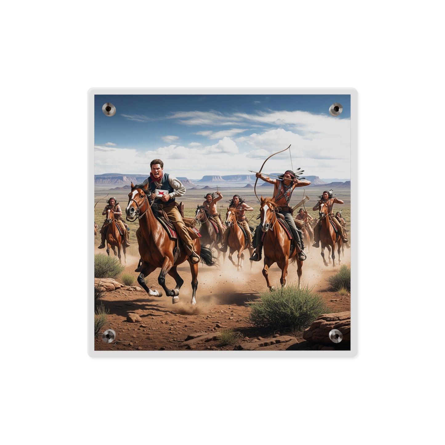 Acrylic Wall Art Panel - Apache Indians attacking a Pony Express Rider