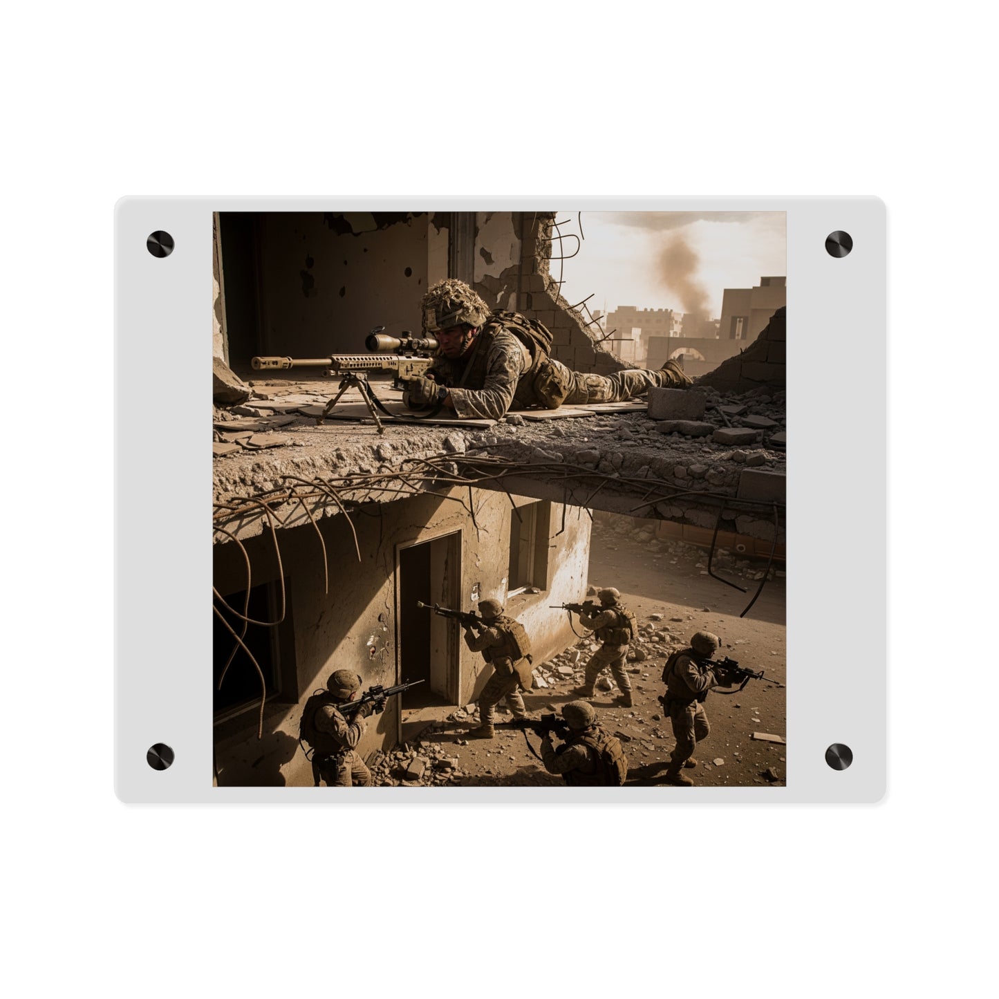 Acrylic Wall Art Panel - Marine Sniper Providing Overwatch for Breach Team