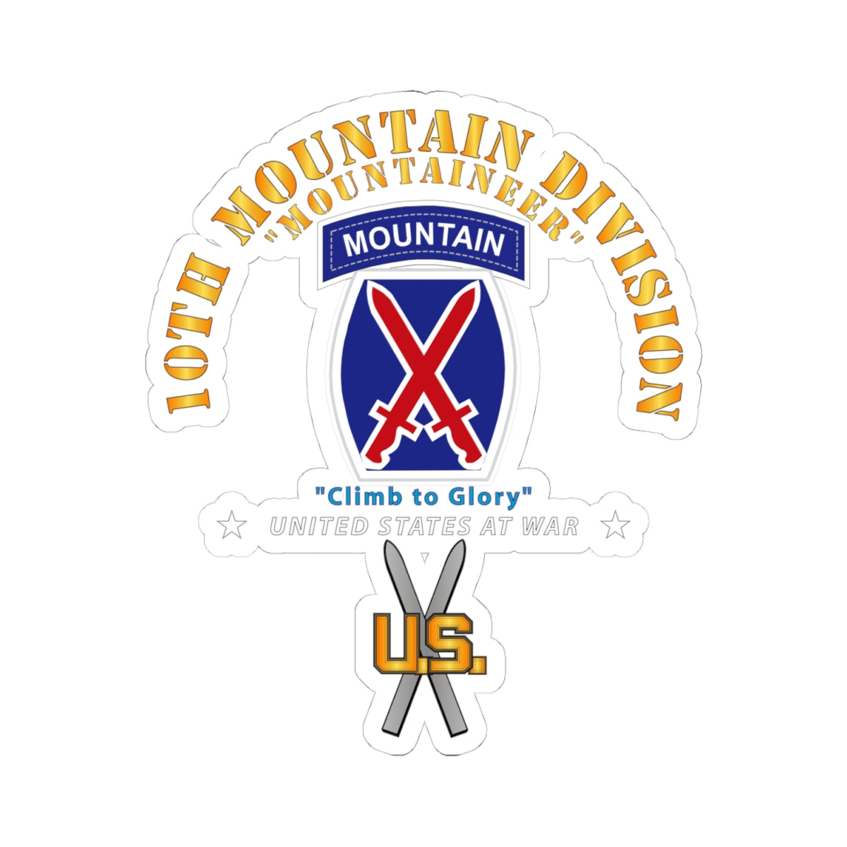 Kiss-Cut Stickers - 10th Mountain Division w SKI Branch