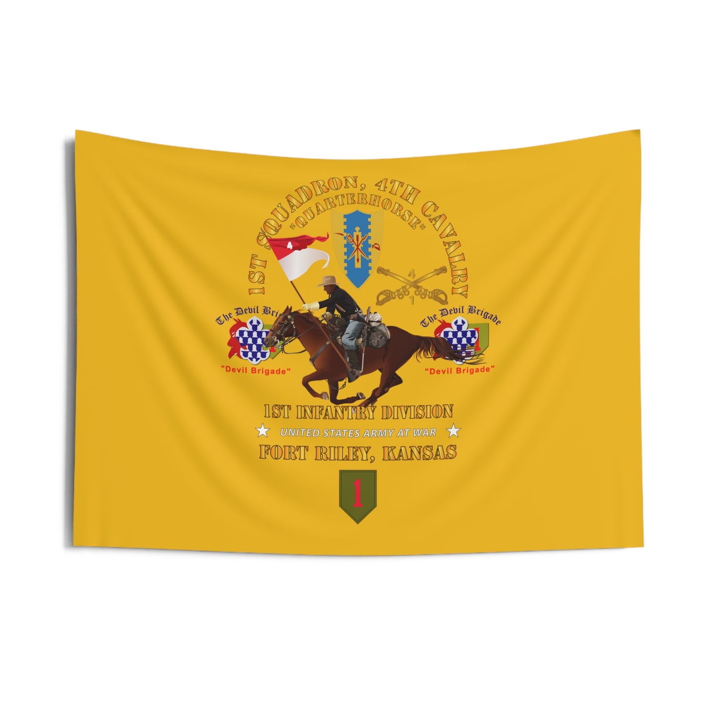 Indoor Wall Tapestry - Army - 1st Squadron, 4th Cavalry - 1st Inf Div - Devil Bde - Ft Riley, KS w Rider X 300