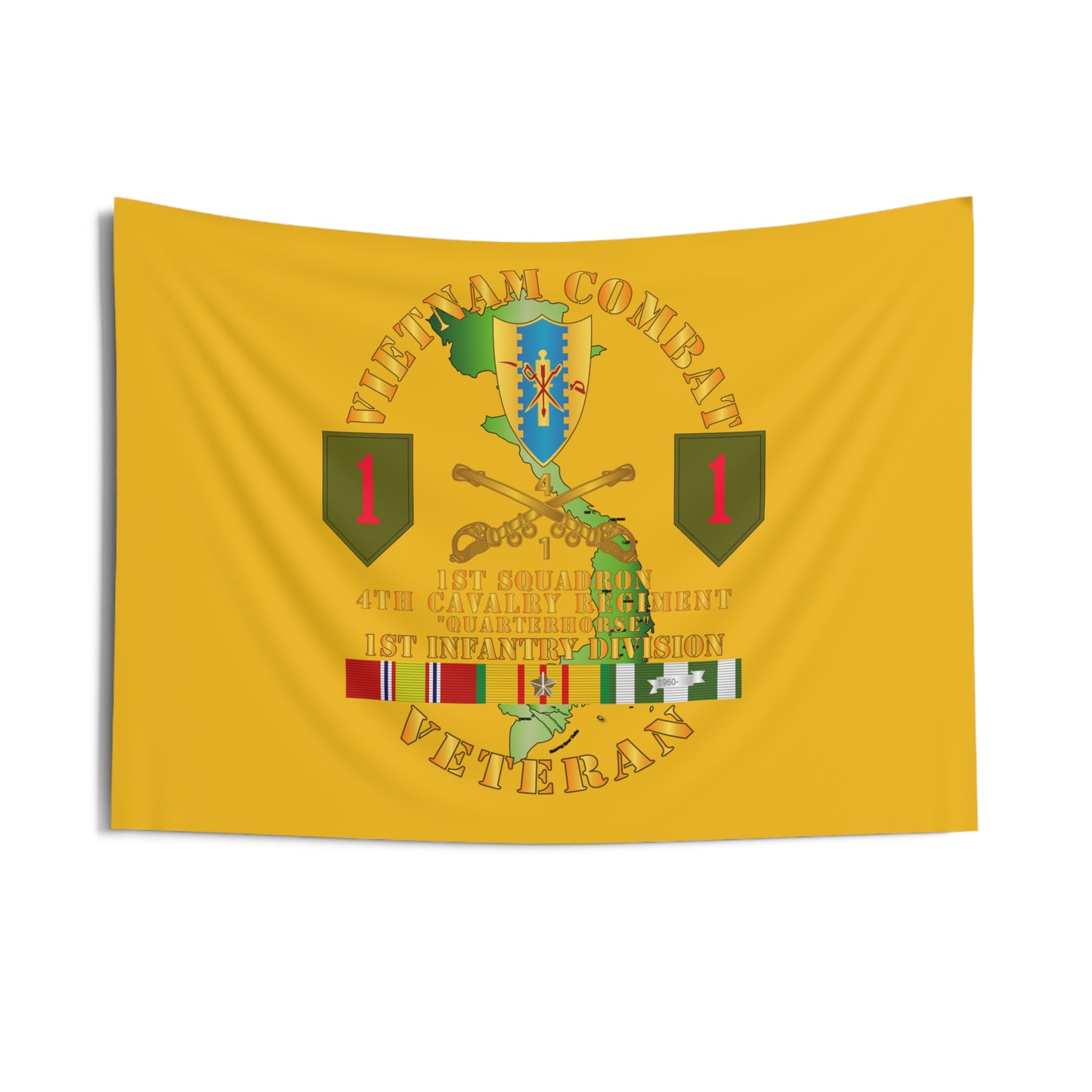 Indoor Wall Tapestry - Army - Vietnam Combat Infantry Vet - 1st Squadron 4th Cav - 1st Inf Div SSI