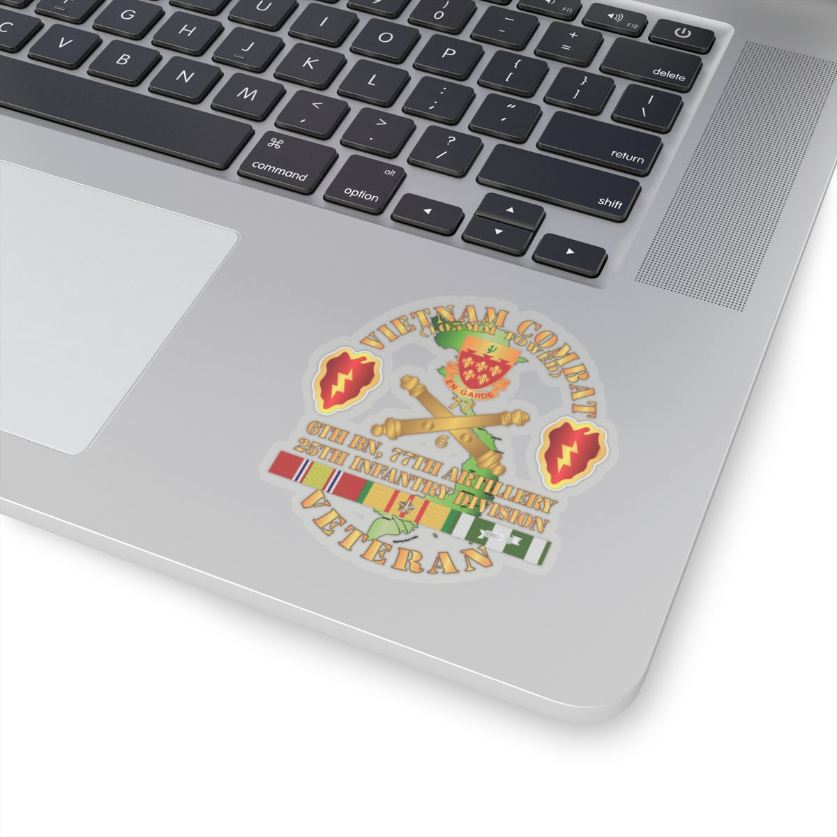 Kiss-Cut Stickers - Vietnam Combat Veteran w 6th Bn 77th Artillery DUI -25th Infantry Div