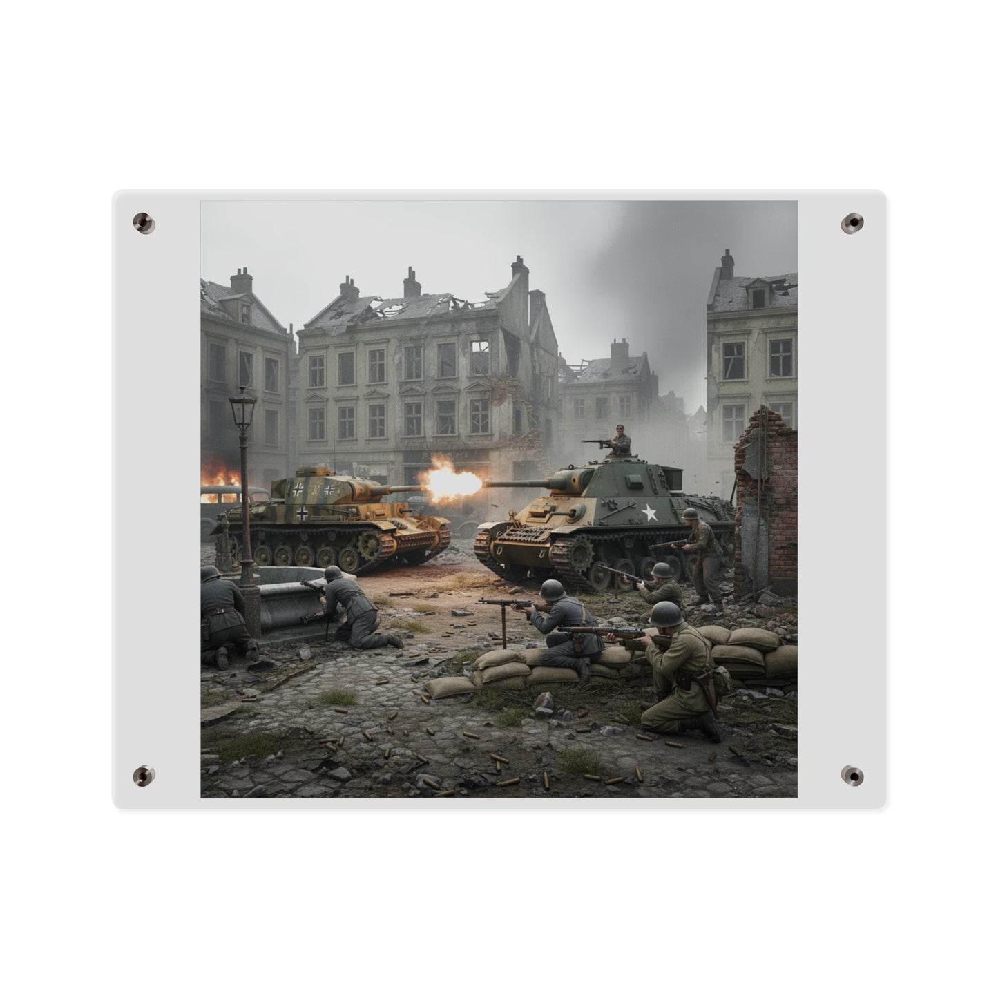 Acrylic Wall Art Panel - US Tank Destroyer - M10 Wolverine Battles a German Panzer Tank