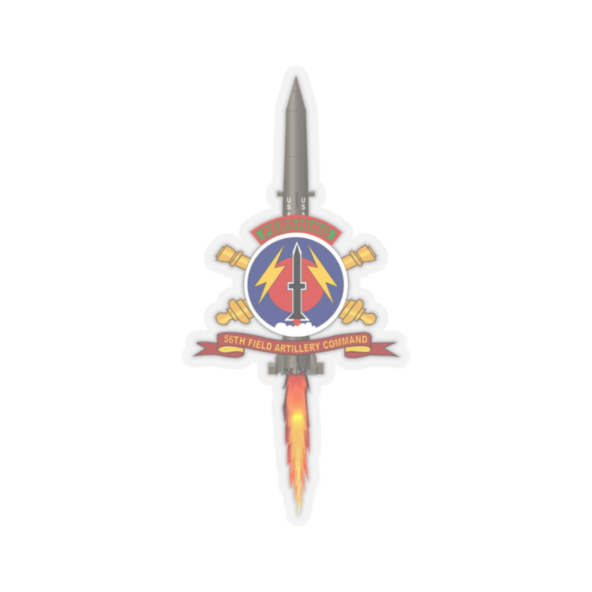 Kiss-Cut Stickers - 56th Field Artillery Command - SSI w Br - Ribbon w Pershing - Firing