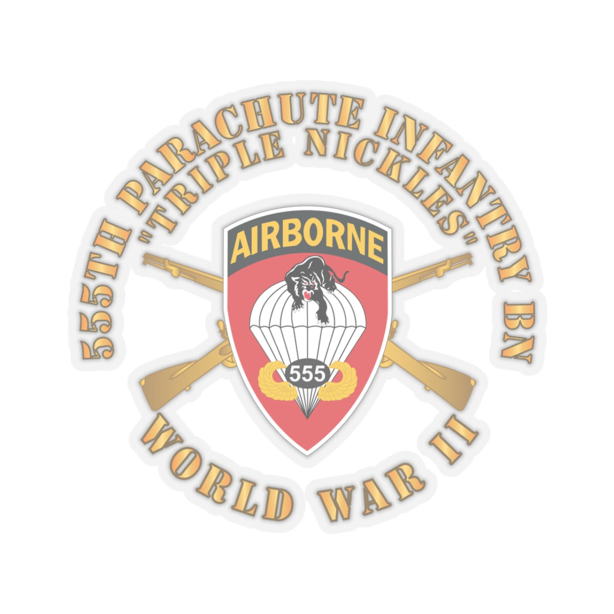Kiss-Cut Stickers - 555th Infantry Parachute Bn SSI - Triple Nickles - WWII w Br X 300