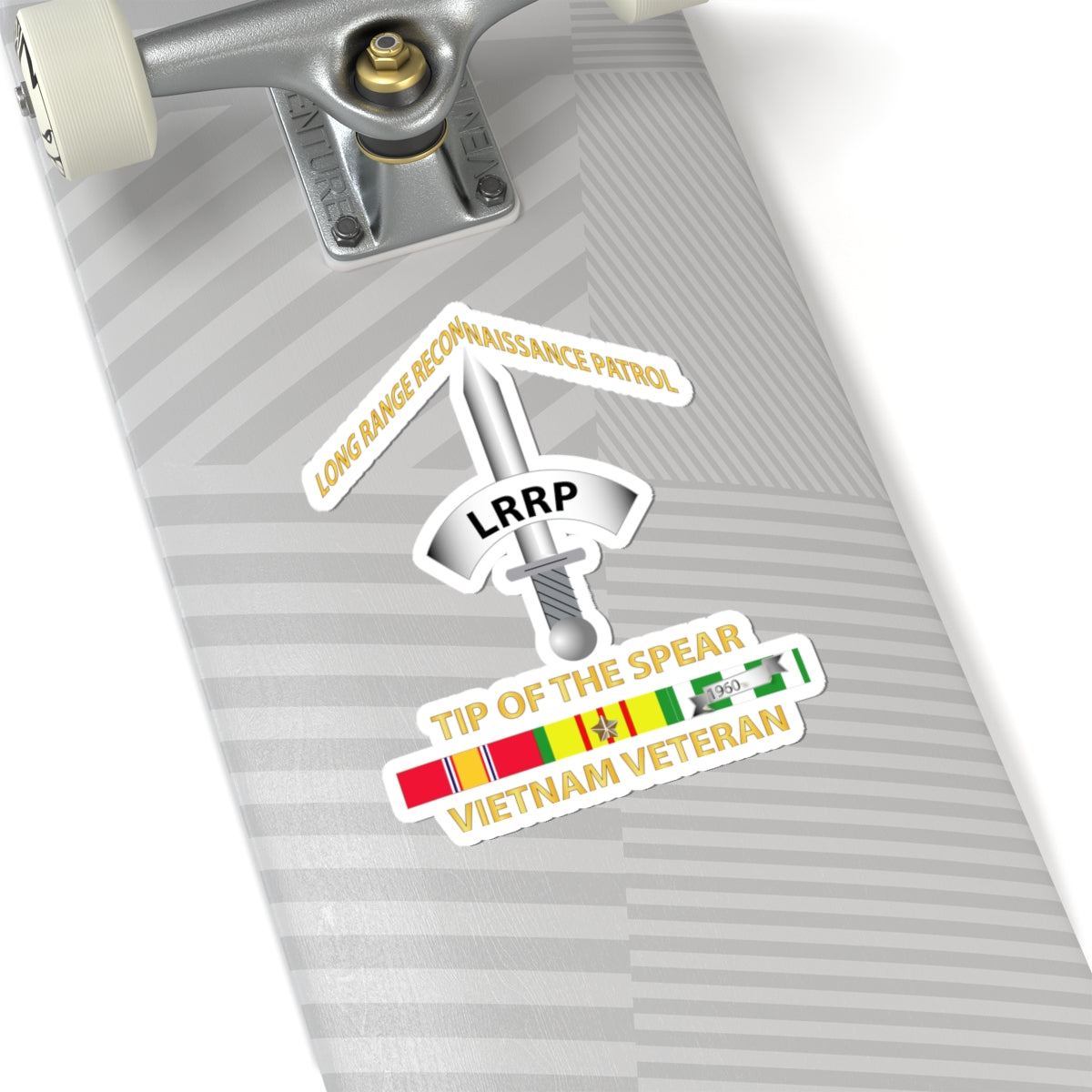 Kiss-Cut Stickers - Badge - Long Range Reconnaissance Patrol - Tip of the Spear - Vietnam Veteran with Service Ribbons
