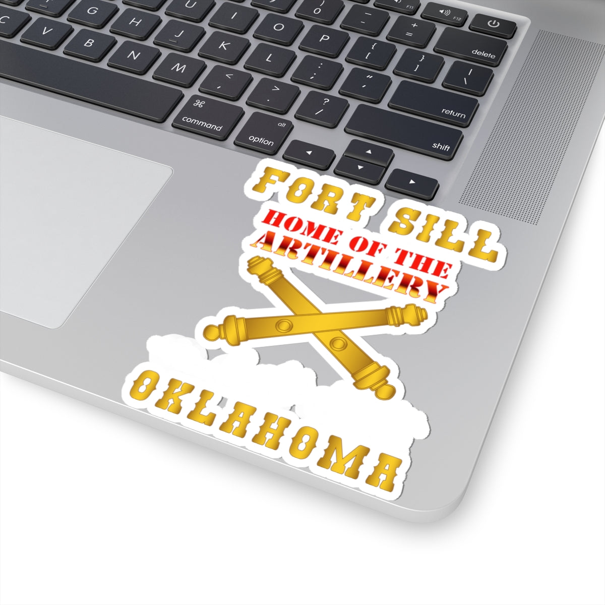 Kiss-Cut Stickers - Fort SIll, Home of Artillery w Cassion - Gold X 300