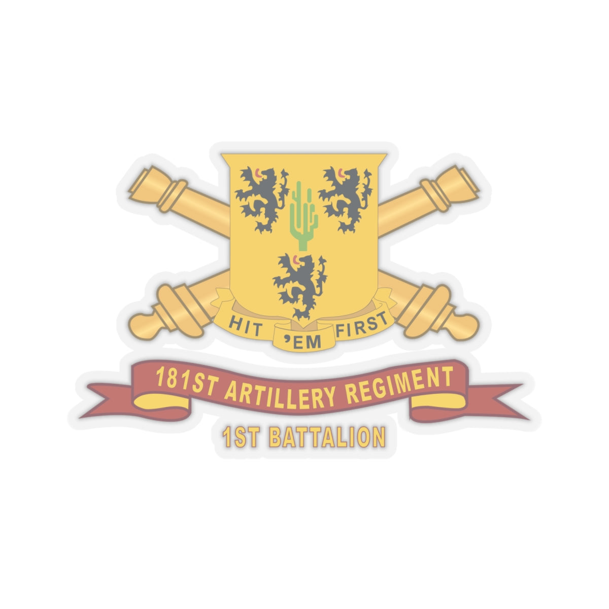 Kiss-Cut Stickers - 181st Field Artillery Regiment - DUI w Br - Ribbon, 1st Battalion X 300