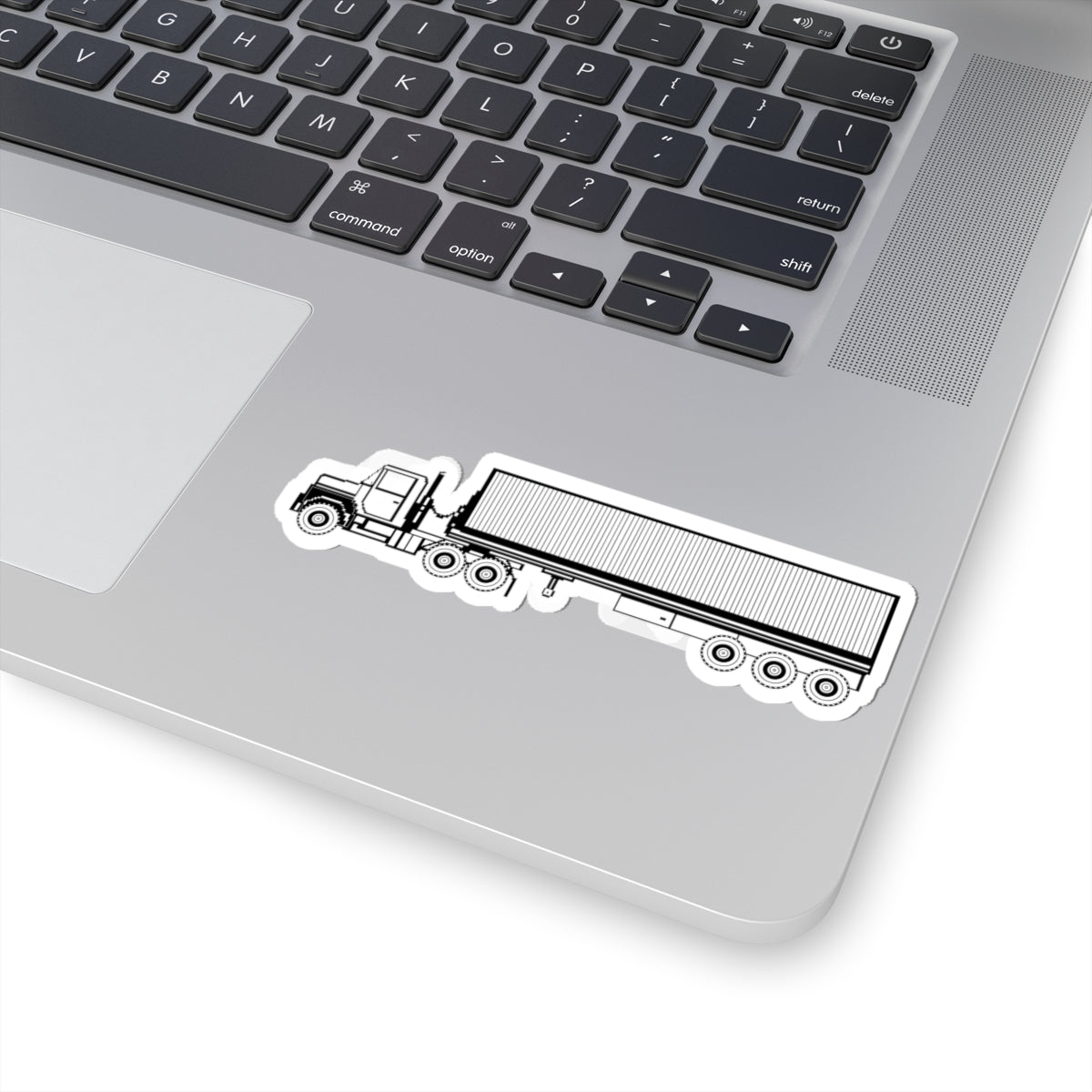Kiss-Cut Stickers - Vehicle - M915 Tractor with M872 - 40 Ft Container - Side - BW X 300