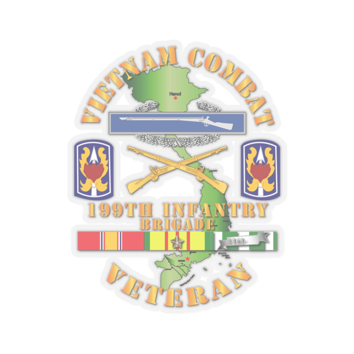 Kiss-Cut Stickers - Vietnam Combat Infantry Veteran w 199th Inf Bde SSI V1