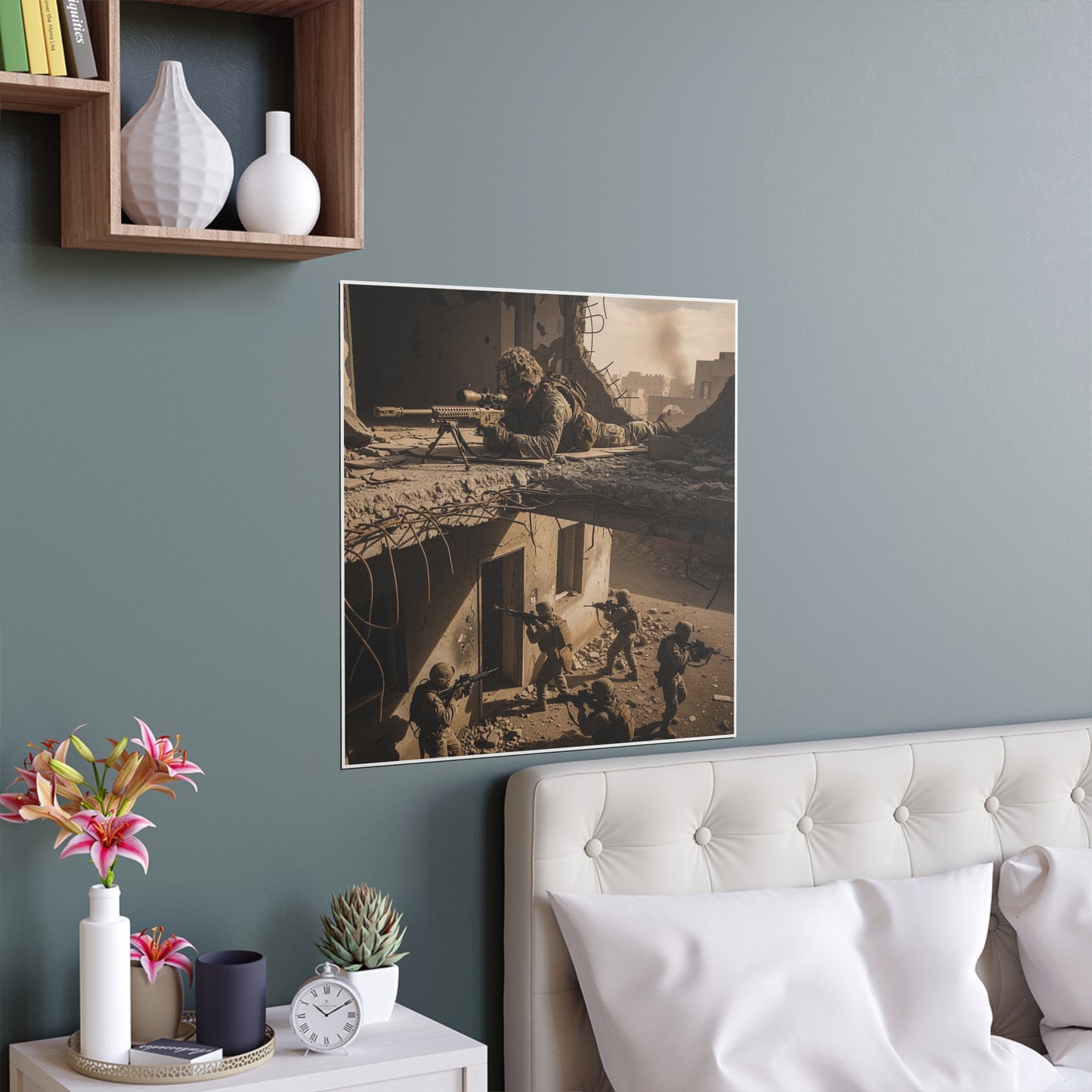 Indoor and Outdoor Silk Posters - Marine Sniper Providing Overwatch for Breach Team