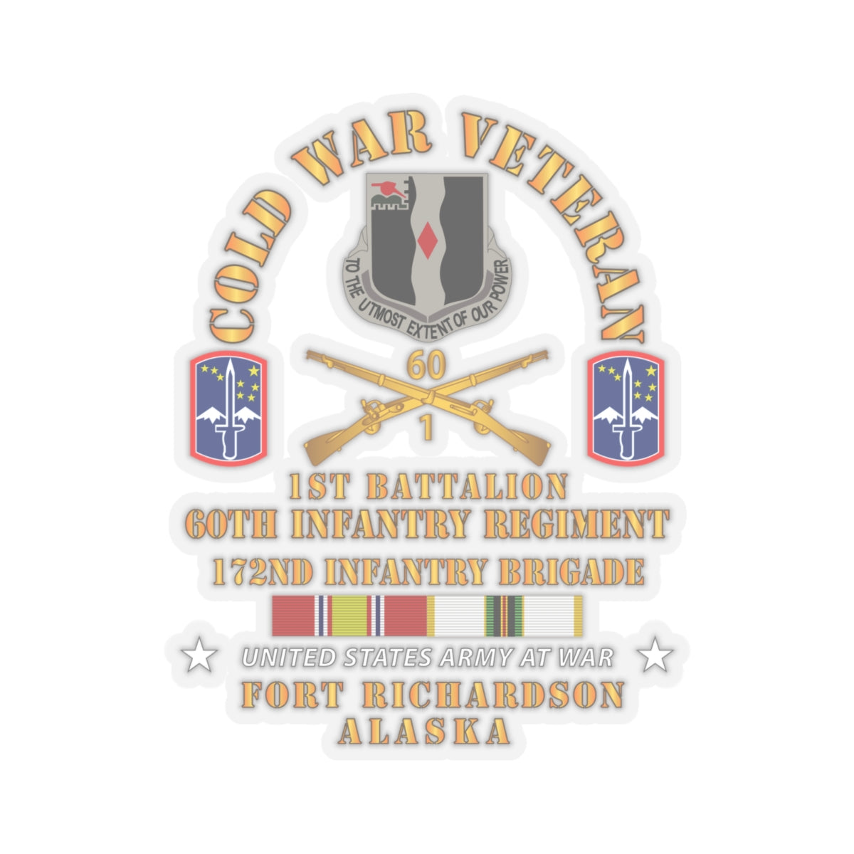 Kiss-Cut Stickers - Cold War Vet - 1st Bn, 60th Inf - 172nd In Bde - Ft Richardson AK w COLD SVC X 300
